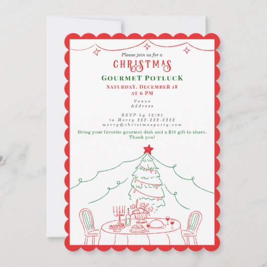 Whimsical Gourmet Friendsmas Potluck Christmas 招待状 (正面)