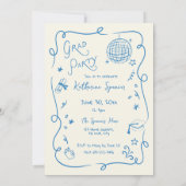 Whimsical Grad Party Photo Doodle Invitation Blue 招待状 (裏面)