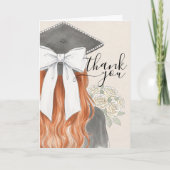 Whimsical Graduation Cap with Bow & Pearls Script サンキューカード (正面)