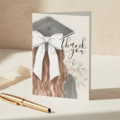 Whimsical Graduation Cap with Bow & Pearls Script サンキューカード