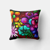 Whimsical Graffiti-Style Floral Flowers Ladybug クッション (裏面)