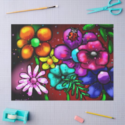 Whimsical Graffiti-Style Floral Ladybug Decoupage 薄葉紙 (クラフト)