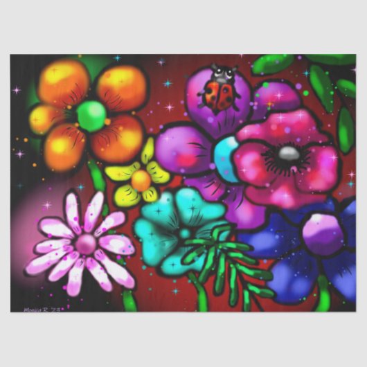 Whimsical Graffiti-Style Floral Ladybug Decoupage 薄葉紙 (正面)