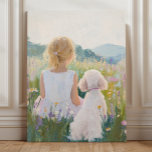 Whimsical Grand Millennial Girl and Dog Art キャンバスプリント<br><div class="desc">Celebrate the bond between child and pup with this heartwarming art print featuring a young girl and her fluffy white poodle sitting peacefully in a field of wildflowers. Bathed in soft pastels and golden light, this print captures the innocence of childhood, the joy of friendship, and the beauty of nature....</div>