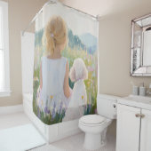 Whimsical Grand Millennial Girl and Dog Art シャワーカーテン (インサイチュ)