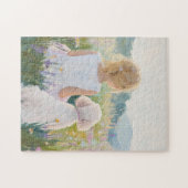 Whimsical Grand Millennial Girl and Dog Art Print ジグソーパズル (横)