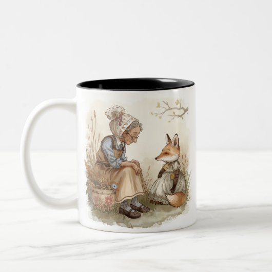 Whimsical Grandma & Fox Coffee Mug – Cozy Kind_One ツートーンマグカップ (左)