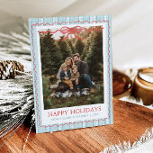 Whimsical Grandmillenial Blue Bow Family Photo シーズンカード