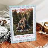 Whimsical Grandmillenial Blue Bow Family Photo シーズンカード