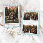 Whimsical Grandmillenial Blue Bow Family Photo シーズンカード