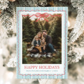 Whimsical Grandmillenial Blue Bow Family Photo シーズンカード