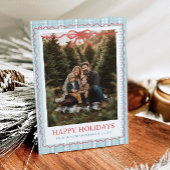 Whimsical Grandmillenial Blue Bow Family Photo シーズンカード