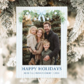 Whimsical Grandmillenial Blue Bow Family Photo シーズンカード