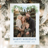 Whimsical Grandmillenial Blue Bow Family Photo シーズンカード