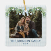 Whimsical Grandmillenial Blue Bow Family Photo セラミックオーナメント (正面)