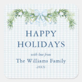 Whimsical Grandmillenial Gingham Blue Bow Garland  スクエアシール (正面)