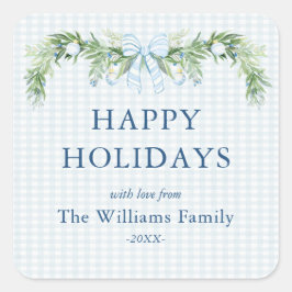 Whimsical Grandmillenial Gingham Blue Bow Garland  スクエアシール