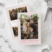 Whimsical Grandmillenial Pink Bow Family Photo シーズンカード