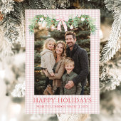 Whimsical Grandmillenial Pink Bow Family Photo シーズンカード