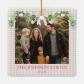 Whimsical Grandmillenial Pink Bow Family Photo セラミックオーナメント (裏面)