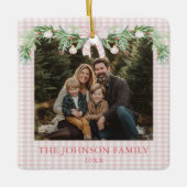 Whimsical Grandmillenial Pink Bow Family Photo セラミックオーナメント (正面)