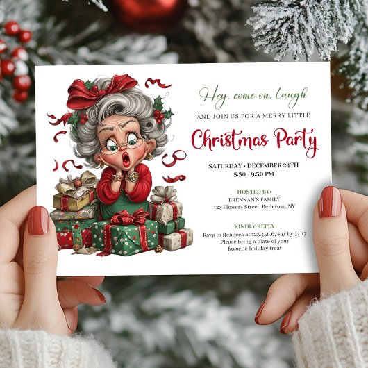 Whimsical Granny Holiday Cheer Xmas Party Invite 招待状