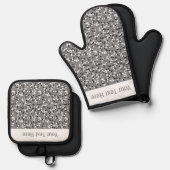 Whimsical Gray Polka Dot Doodles Pattern 鍋つかみ&鍋敷きセット (正面/裏面)