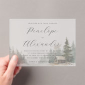 Whimsical Gray Watercolor Winter Cabin アクリル招待状 (インサイチュ (ポータブル))