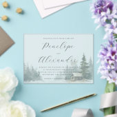 Whimsical Gray Watercolor Winter Cabin アクリル招待状 (インサイチュ (ウェディング))