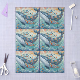 Whimsical Gray Whale Beach Coastal Decoupage  薄葉紙