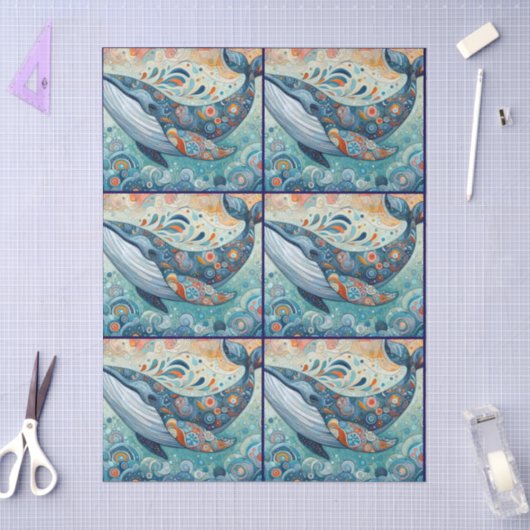 Whimsical Gray Whale Beach Coastal Decoupage  薄葉紙 (クラフト)