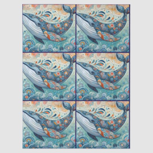 Whimsical Gray Whale Beach Coastal Decoupage  薄葉紙 (正面)