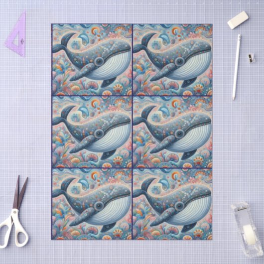 Whimsical Gray Whale Beach Coastal Decoupage  薄葉紙 (クラフト)