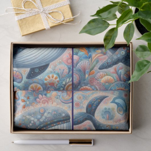 Whimsical Gray Whale Beach Coastal Decoupage  薄葉紙 (ギフト)