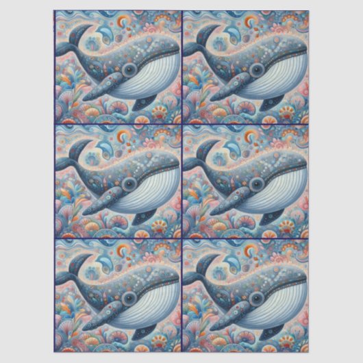 Whimsical Gray Whale Beach Coastal Decoupage  薄葉紙 (正面)