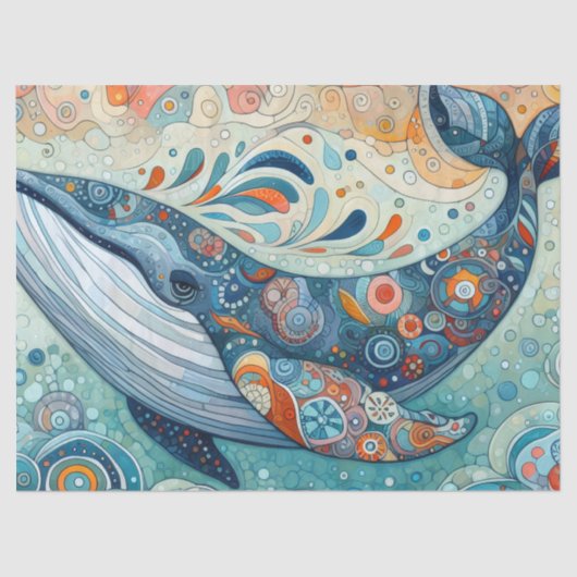 Whimsical Gray Whale Beach Coastal Decoupage  薄葉紙 (正面)