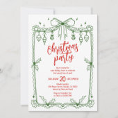 Whimsical Green and Red Hand Drawn Christmas Party 招待状 (正面)