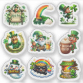 Whimsical Green Cartoon St Patrick Leprechaun Art シール (正面)