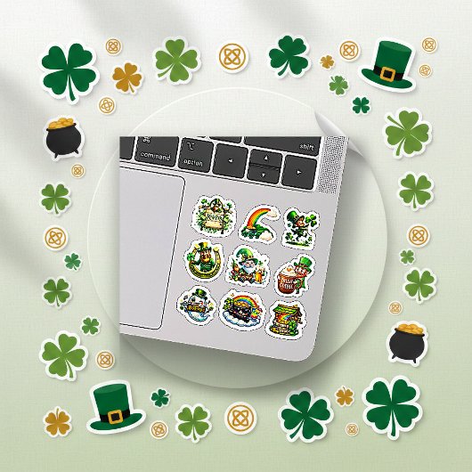 Whimsical Green Cartoon St Patrick Leprechaun Art シール