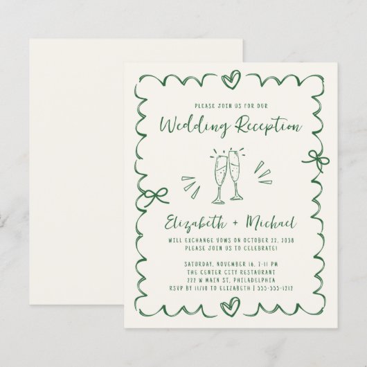 Whimsical Green Cream Wedding Reception Invitation (正面/裏面)