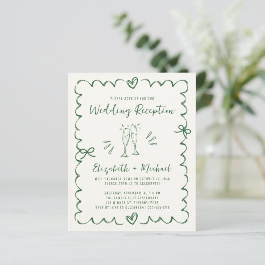 Whimsical Green Cream Wedding Reception Invitation (スタンド正面)