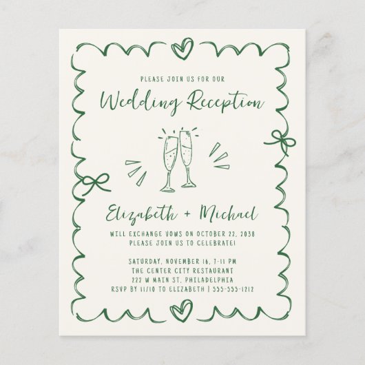 Whimsical Green Cream Wedding Reception Invitation (正面)