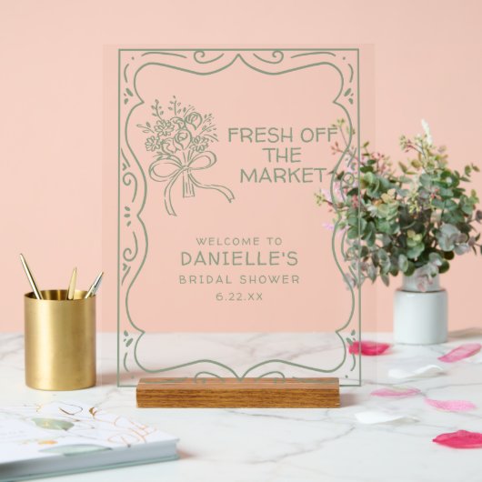 Whimsical Green Fresh Off The Market Bridal Shower アクリルサイン (ウェディング)