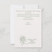Whimsical Green Fresh Off The Market Bridal Shower サンキューカード (裏面)