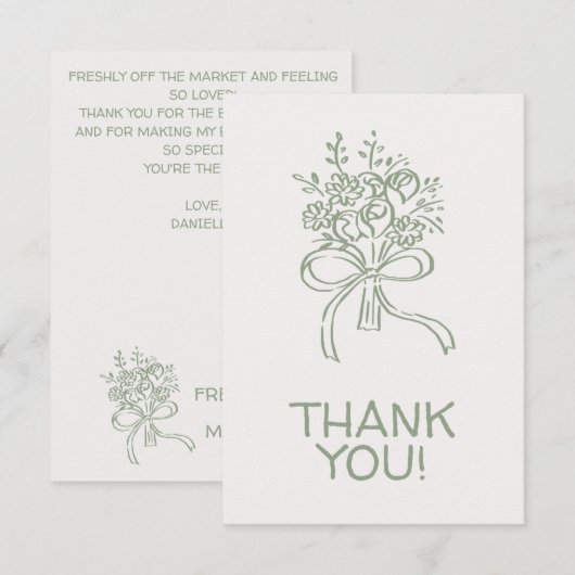 Whimsical Green Fresh Off The Market Bridal Shower サンキューカード (正面/裏面)