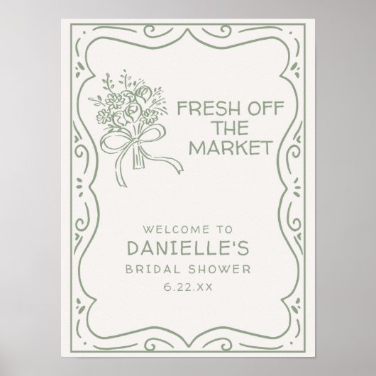 Whimsical Green Fresh Off The Market Bridal Shower ポスター (正面)