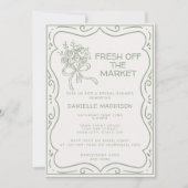 Whimsical Green Fresh Off The Market Bridal Shower 招待状 (正面)