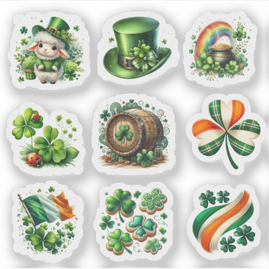 Whimsical Green Irish Folk St. Patrick’s Day Set シール (正面)