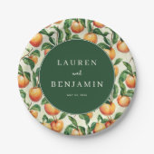 Whimsical Green Peach Illustration ペーパープレート (正面)