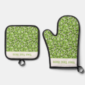 Whimsical Green Polka Dot Doodles Pattern 鍋つかみ&鍋敷きセット (正面)